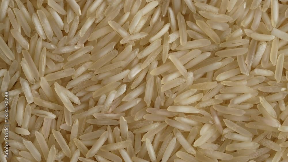 Macro shot of a spinning pile of raw, organic rice with beige color and dry textures Macro shot of a spinning pile of raw, organic rice with beige color and dry textures