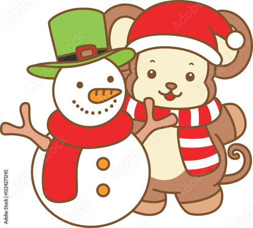 Cute Monkey christmas vector icon. Funny baby Monkey animal series christmas illustration.