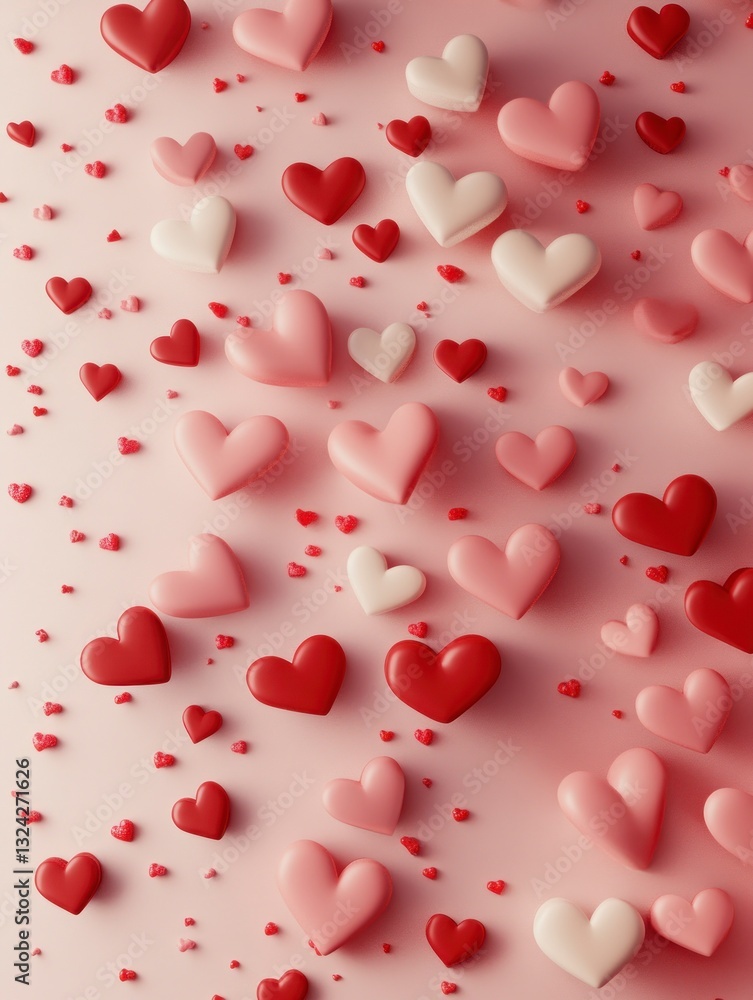 Scattered Hearts on Pink Background Valentines Day Love Concept Scattered Hearts on Pink Background Valentines Day Love Concept