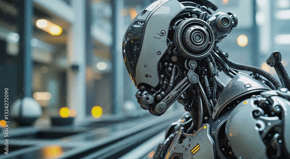 Intricate mechanical robot in a futuristic technological environment Intricate mechanical robot in a futuristic technological environment