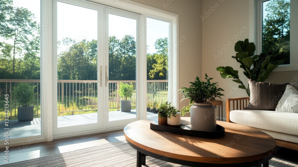 Fototapeta premium A cozy living room showcasing a comfortable couch and coffee table perfectly arranged for relaxation and social gathering