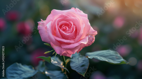 Pink color blossom rose in love shape 
