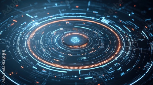 Wallpaper Mural Futuristic digital technology sphere with glowing geometric patterns and rings floating in a dark cosmic space background  Abstract sci fi concept of intelligence data information Torontodigital.ca