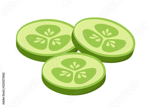 Slices of fresh cucumbers. Vector illustration. Flat style. Isolated on a white background	
