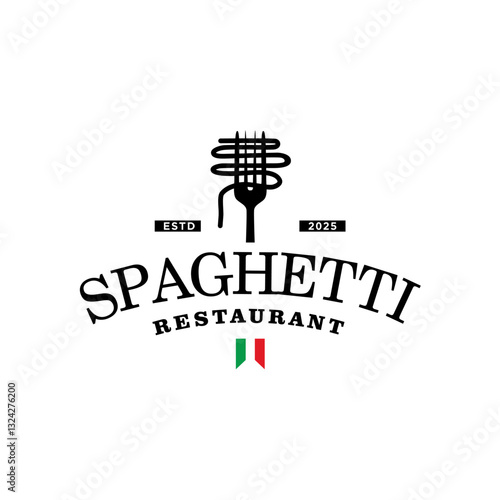 Retro hipster vintage spaghetti pasta logo vector template with simple style on white background