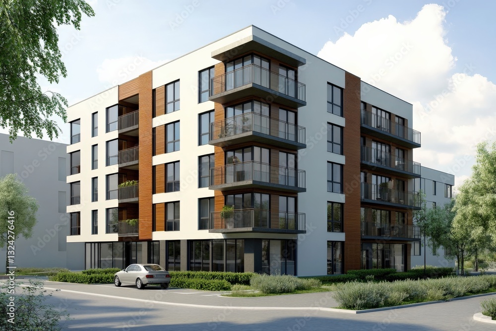 Fototapeta premium Modern apartment building with large balconies