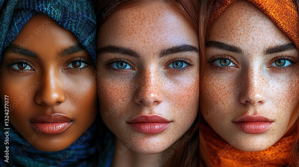 Embracing diversity, a dramatic collage of faces shows different races and ethnicities. Embracing diversity, a dramatic collage of faces shows different races and ethnicities.