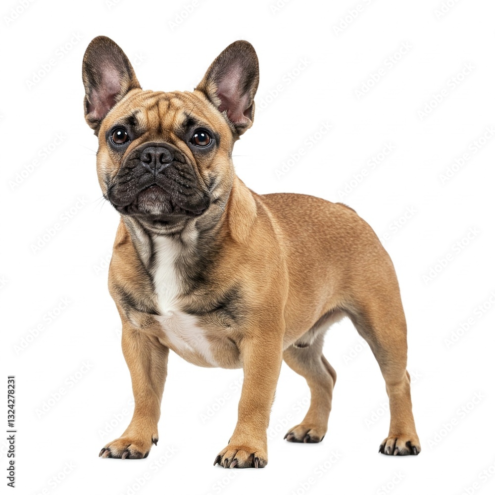 Dog Breed Studio Shot: Isolated French Bulldog Standing on White Backdrop Dog Breed Studio Shot: Isolated French Bulldog Standing on White Backdrop