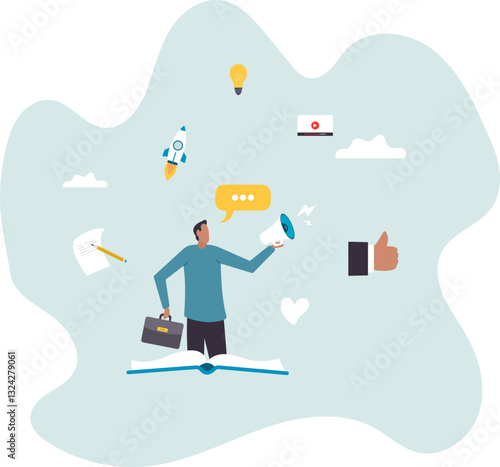 Storytelling communicate brand story or idea to listener, narrative message,character for design