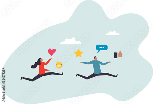 Social media customer feedback review, employee satisfaction, positive feedback on online ranking,character for design