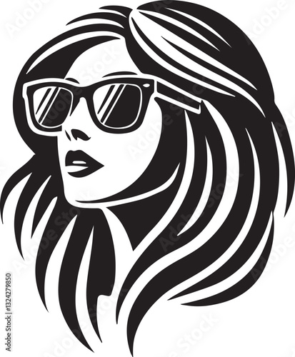 black girl with sunglasses vector file, women head in sunglass, women head in sunglass silhouette vector, women head vector illustration, Woman silhouette vector isolated on white background