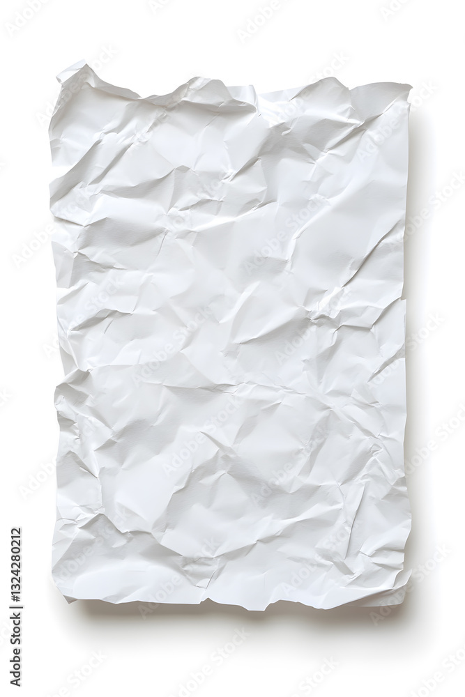 A piece of crumpled wrinkled white office paper isolated on white background A piece of crumpled wrinkled white office paper isolated on white background