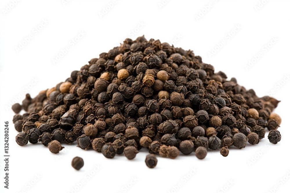 Pile of black peppercorns on white background. Neural network AI generated Pile of black peppercorns on white background. Neural network AI generated