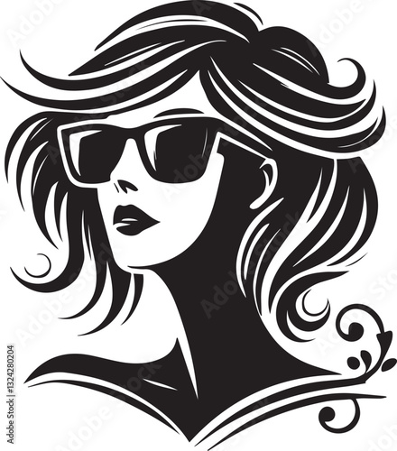 black girl with sunglasses vector file, women head in sunglass, women head in sunglass silhouette vector, women head vector illustration, Woman silhouette vector isolated on white background