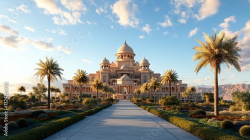 Stunning building surrounded by tall palm trees and lush greenery creating a luxurious tropical paradise atmosphere