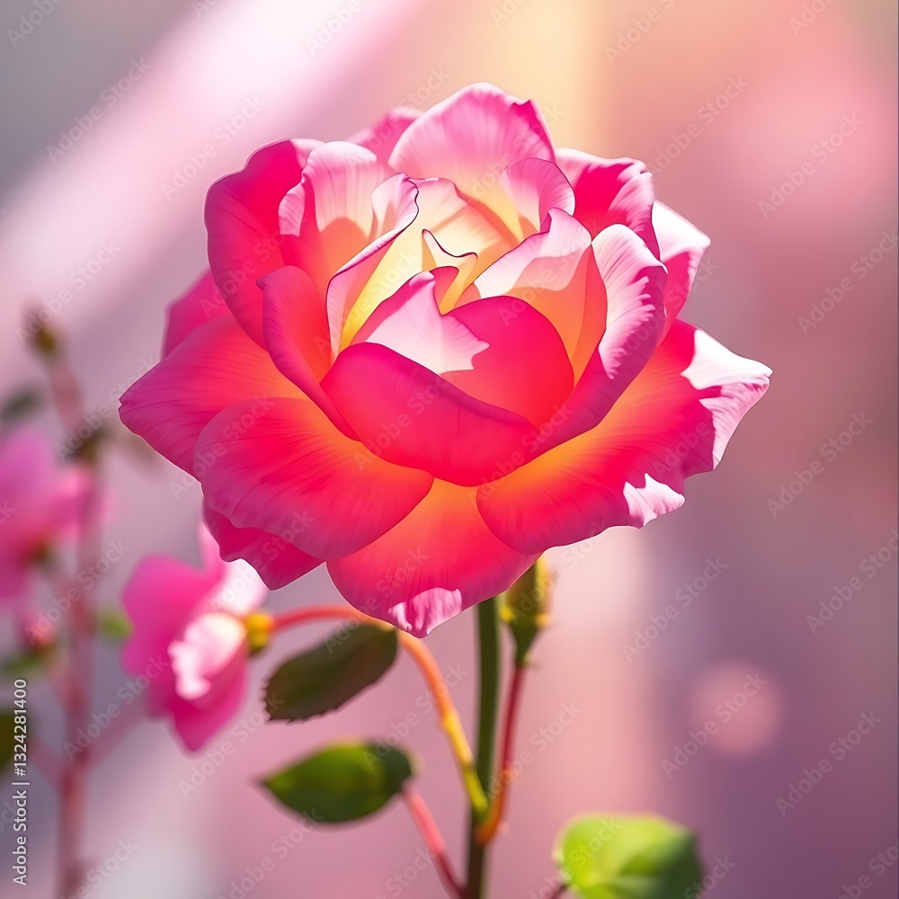 Pink rose flower illuminated by sunlight. Pink rose flower illuminated by sunlight.