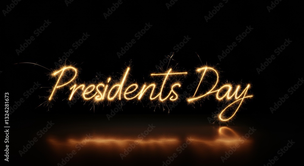 Fototapeta premium Sparkling text of Presidents Day in golden light against a dark background