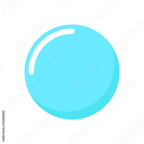 A glossy spherical shape in light blue with a highlight suggests a bubble orb or stylized water droplet against a clean