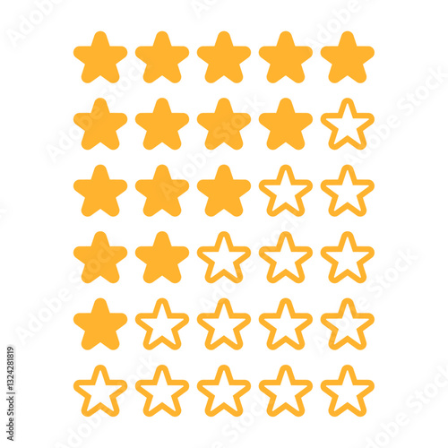 Golden star rating symbols on a backdrop indicating customer reviews and ratings Filled and outlined stars showcase a range of assessment