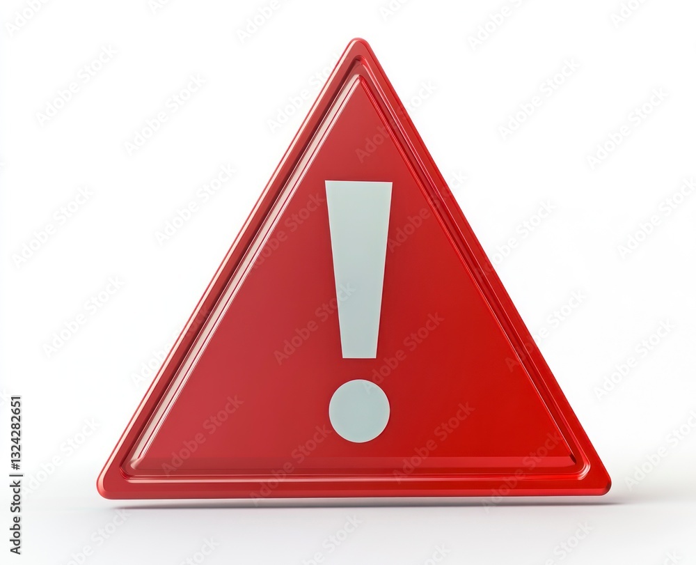 Warning Sign with Exclamation Point Triangle on White Background Glossy Red Warning Sign with Exclamation Point Triangle on White Background Glossy Red