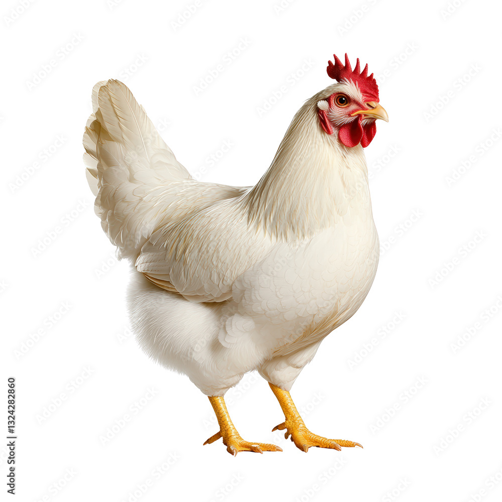 Fototapeta premium Beautifully plated chicken dish garnished with fresh herbs and accompaniments ready to serve on a dining table isolated on a white background.