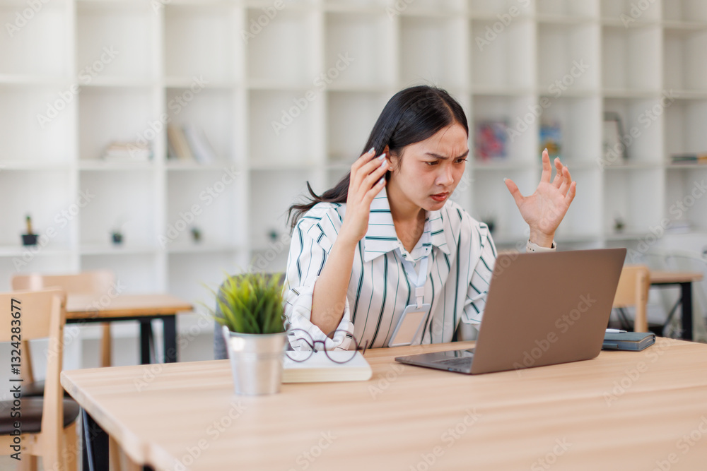 Young business asian woman feeling tired and having a headache while working on a laptop computer and napping at desk in the office.
Young business asian woman feeling tired and having a headache while working on a laptop computer and napping at desk in the office.