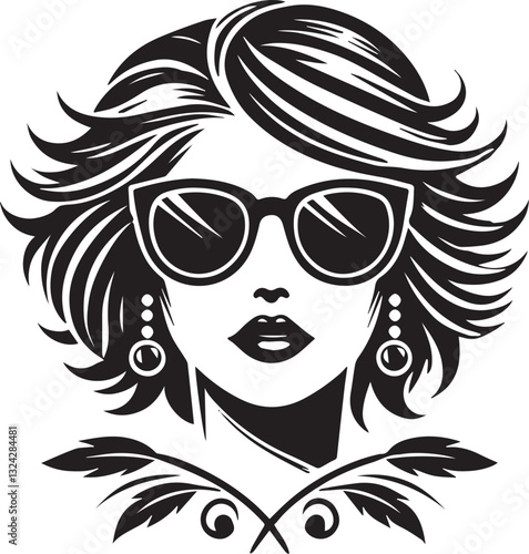 black girl with sunglasses vector file, women head in sunglass, women head in sunglass silhouette vector, women head vector illustration, Woman silhouette vector isolated on white background