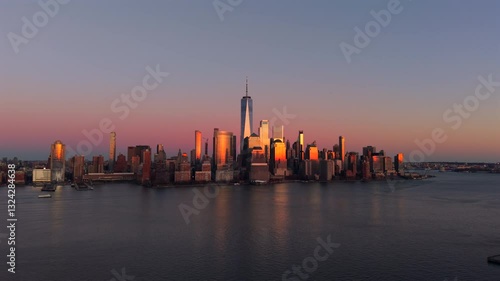 Manhattan downtown, Sunset, Cinematic colors, Aerial