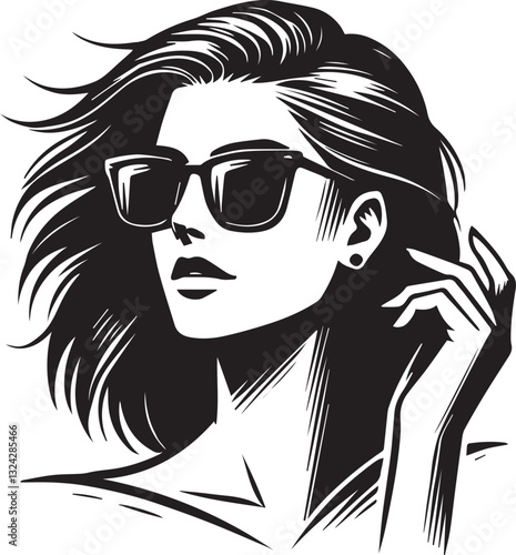 black girl with sunglasses vector file, women head in sunglass, women head in sunglass silhouette vector, women head vector illustration, Woman silhouette vector isolated on white background