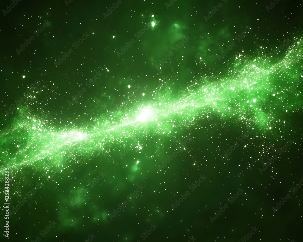 Obraz premium A brilliant green cosmic galaxy filled with numerous shining stars