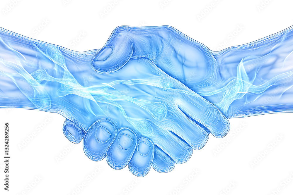 Futuristic digital illustration of two hands shaking, constructed from interconnected glowing blue lines and nodes, symbolizing technology, partnership, and secure digital connections. Futuristic digital illustration of two hands shaking, constructed from interconnected glowing blue lines and nodes, symbolizing technology, partnership, and secure digital connections.