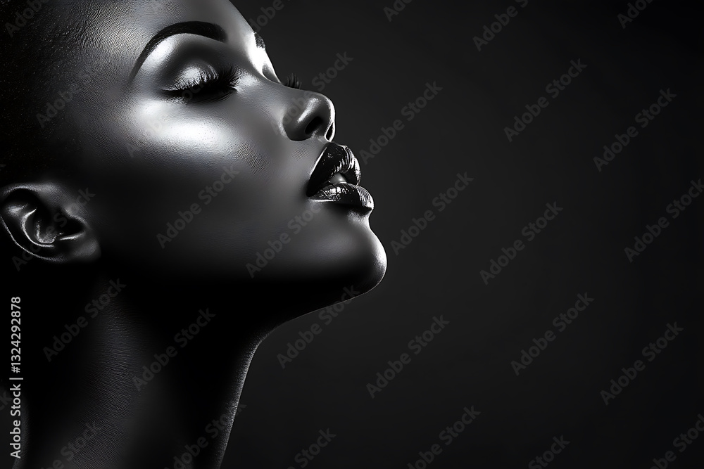Ultra-high resolution black and white portrait of a woman with dramatic lighting enhanced by color gel effects. Ultra-high resolution black and white portrait of a woman with dramatic lighting enhanced by color gel effects.