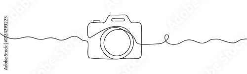 Hand drawn digital camera icon, one-line art drawing Camera, Camera continuous outline Vector illustration.