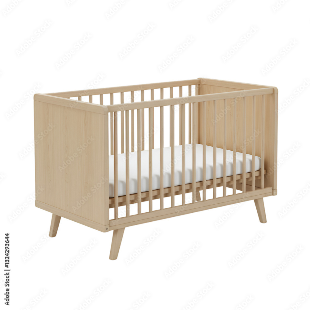 Modern wooden crib isolated on transparent background showcasing design Modern wooden crib isolated on transparent background showcasing design