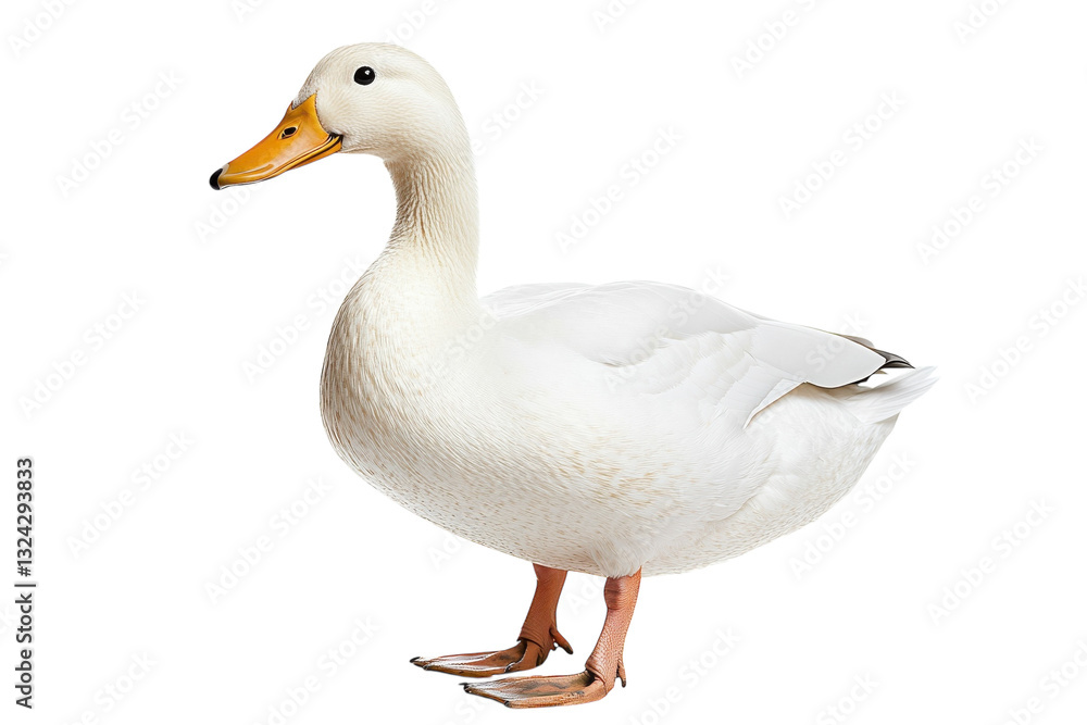 A graceful white duck showcases its vibrant features against a pure white background isolated on transparent background A graceful white duck showcases its vibrant features against a pure white background isolated on transparent background