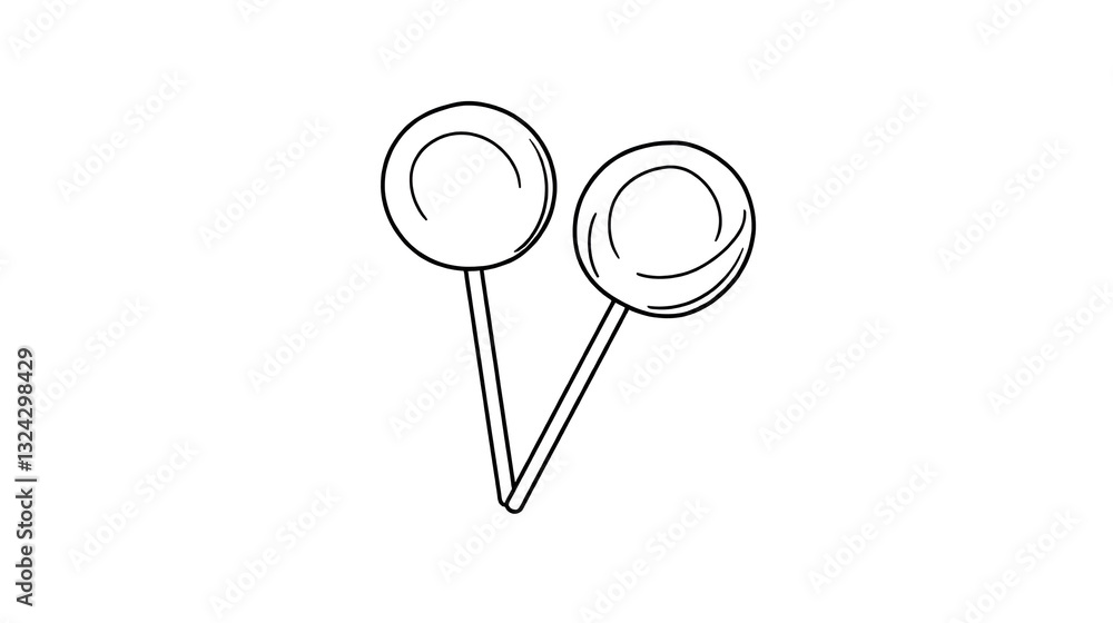 Two lollipop sticks vector one line continuous drawing illustration. Hand drawn linear silhouette icon. Minimal outline design element for print, banner, card, wall art poster, brochure. Two lollipop sticks vector one line continuous drawing illustration. Hand drawn linear silhouette icon. Minimal outline design element for print, banner, card, wall art poster, brochure.