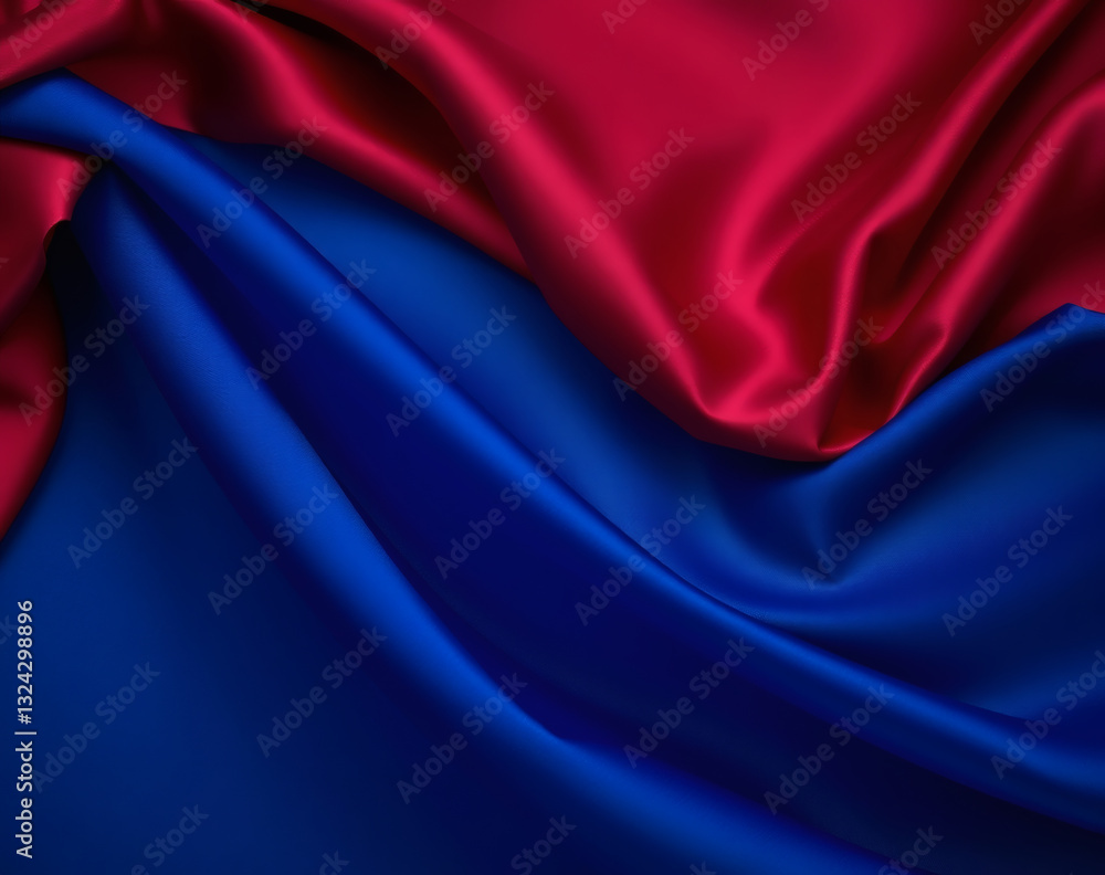 Vibrant silk fabric showcasing a deep red and bold blue interplay in a seamless dance of color and texture Vibrant silk fabric showcasing a deep red and bold blue interplay in a seamless dance of color and texture