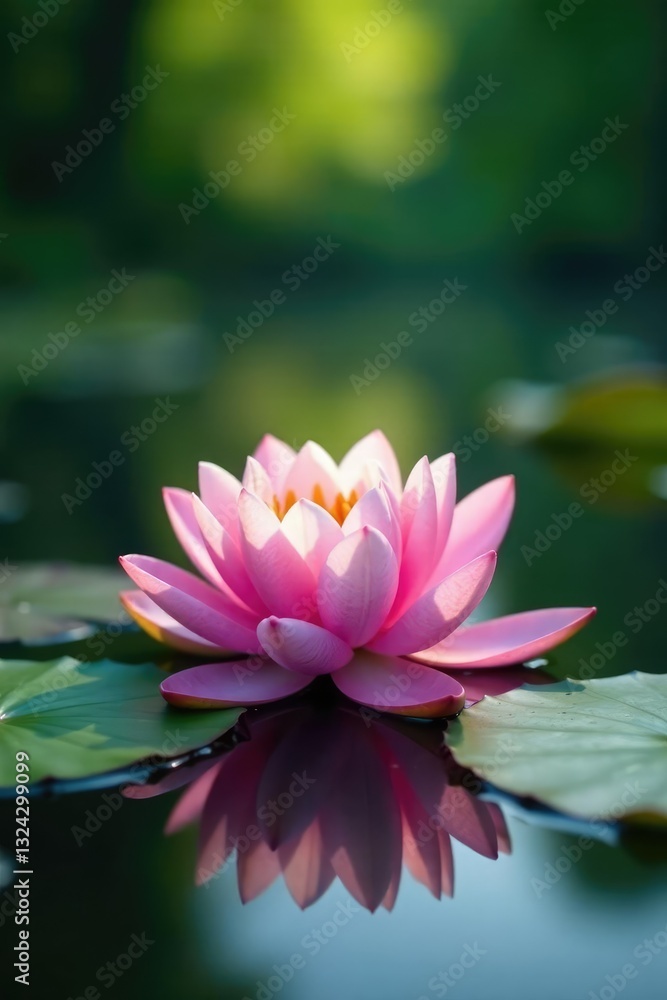 Reflection of water lily in lake with soft focus, pond, still life Reflection of water lily in lake with soft focus, pond, still life