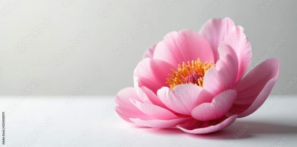 Obraz premium Soft pink petals of peony unfolding on a pristine white surface, nature, spring