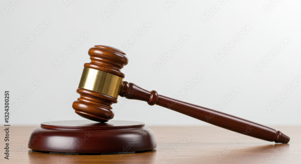 Justice Hammer: The sound of justice! Gavel and sound block isolated on wooden table. Court, law, legal decisions and judiciary power concept Justice Hammer: The sound of justice! Gavel and sound block isolated on wooden table. Court, law, legal decisions and judiciary power concept
