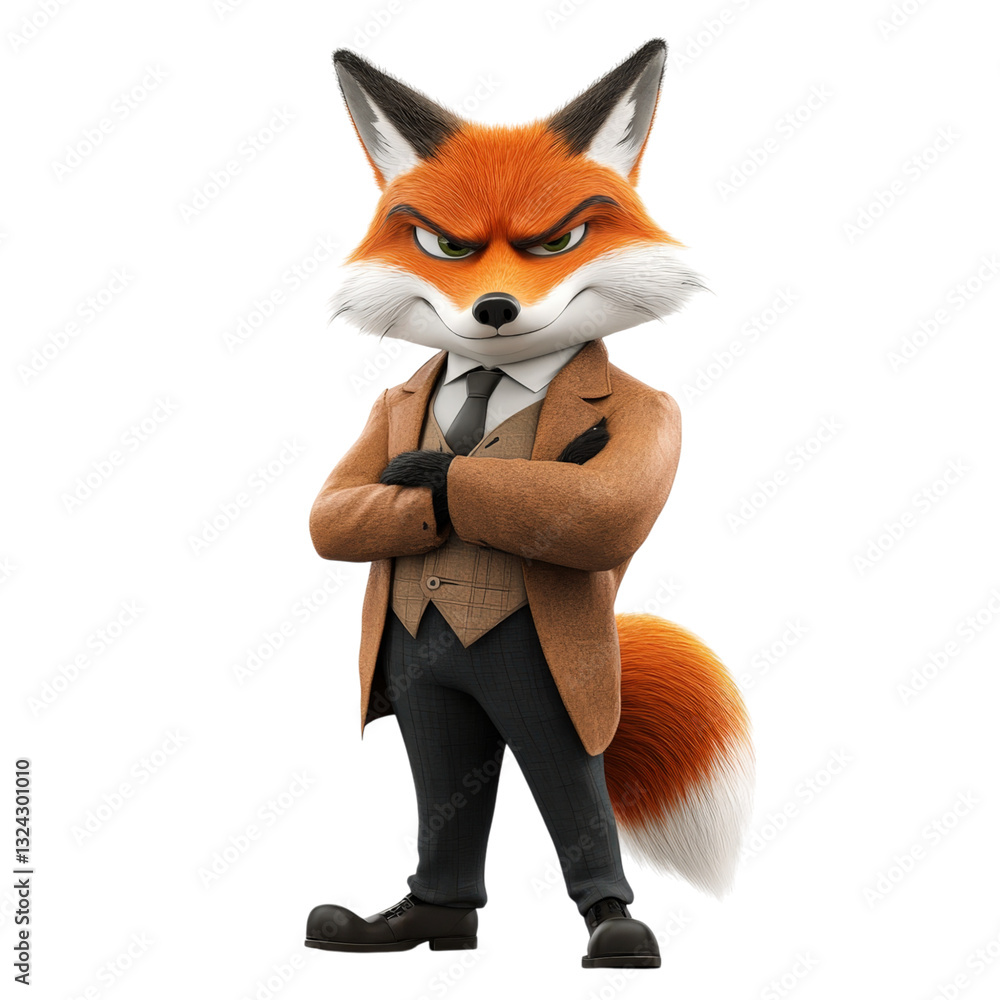 Fototapeta premium Sophisticated Fox in Brown Suit: A 3D Rendered Anthropomorphic Character