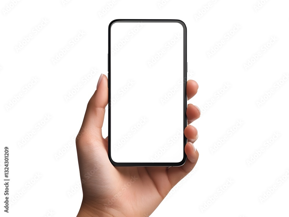 Hand Holding a Transparent Smartphone with Blank Screen for Display Hand Holding a Transparent Smartphone with Blank Screen for Display