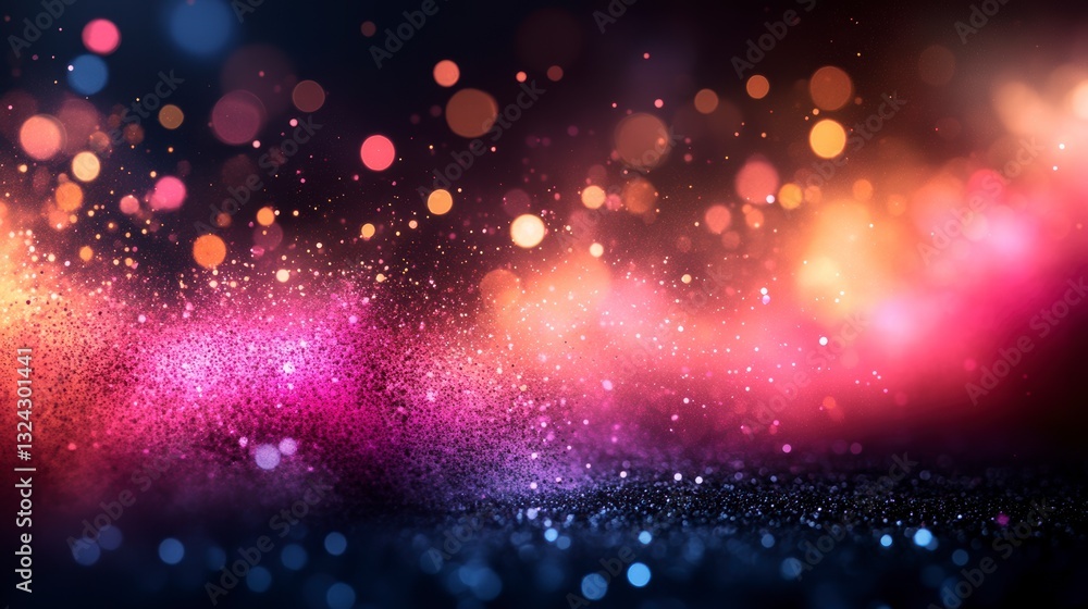 Fototapeta premium Abstract Art Featuring Colorful Pastel Dust Clouds and Glowing Bokeh Lights in Motion