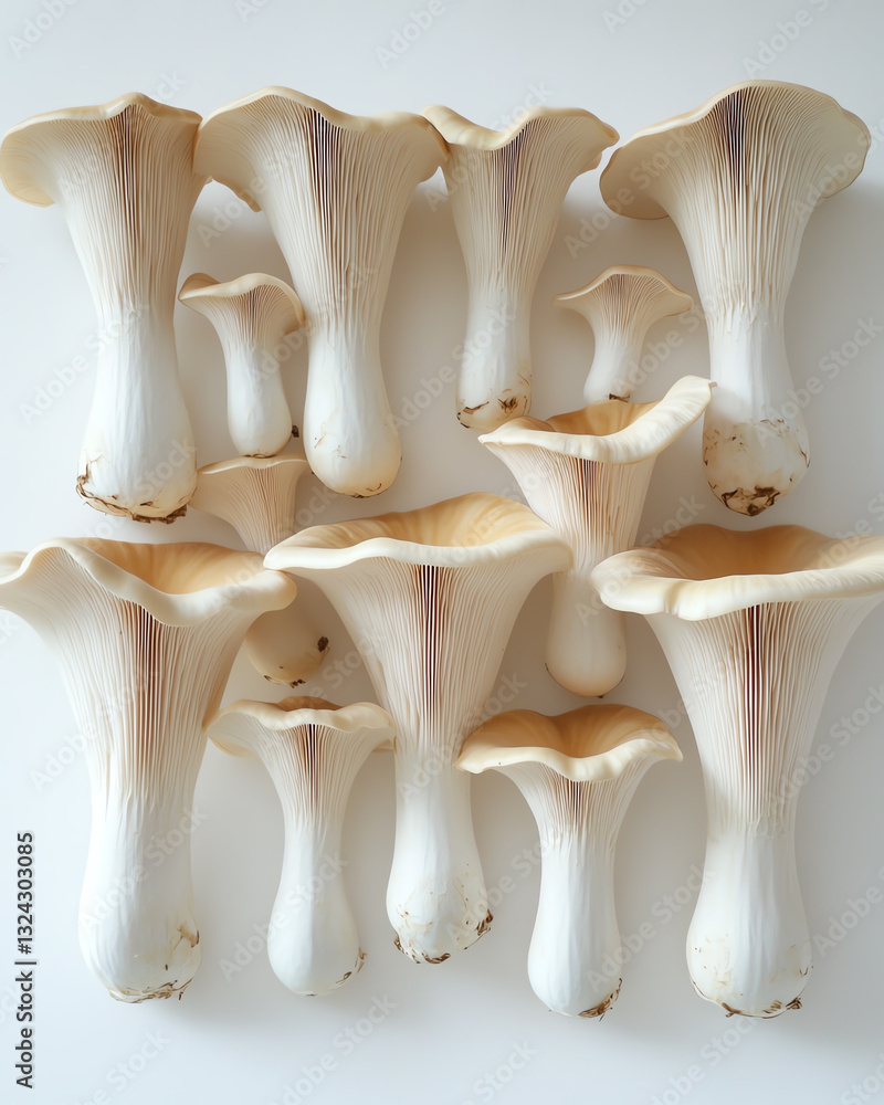 Fototapeta premium Fresh white mushrooms arranged creatively.