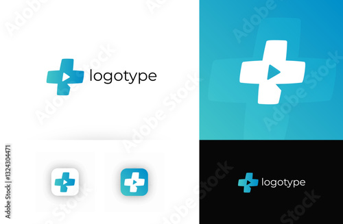 Telemedicine logo with medical cross, symbolizing digital healthcare and online consultations. Suitable for telehealth, virtual clinics, online pharmacies, healthcare apps. Vector logo concept