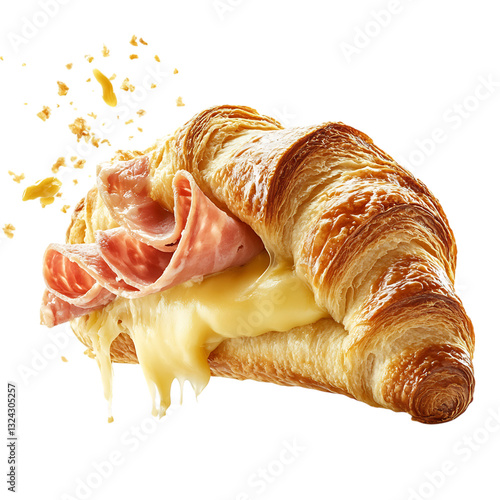 A Savory Ham and Cheese Croissant with Dijon Mustard Isolated on Transparent Background