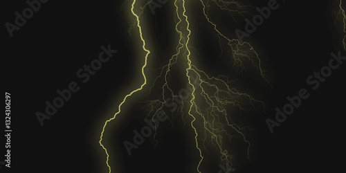 Thunder, lightnings and rain on a stormy summer night in black and white. Lightning bolts in the sky at night. 