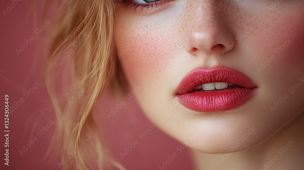 Perfect lip shape and volume enhancement for aesthetic procedures are showcased in a close up of beautiful plump lips highlighting lip augmentation, cosmetology and dentistry treatments. Perfect lip shape and volume enhancement for aesthetic procedures are showcased in a close up of beautiful plump lips highlighting lip augmentation, cosmetology and dentistry treatments.