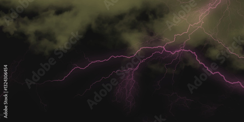 Thunder, lightnings and rain on a stormy summer night in black and white. Lightning bolts in the sky at night. 