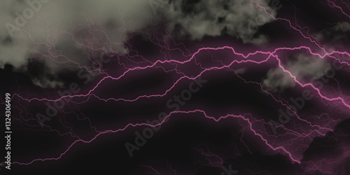 Thunder, lightnings and rain on a stormy summer night in black and white. Lightning bolts in the sky at night. 